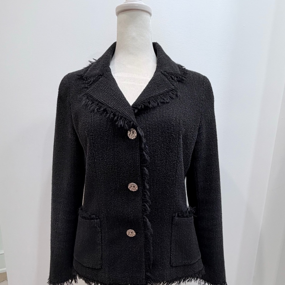 Rare Vintage CHANEL Fringe Trim Knit Jacket Karl Lagerfeld Era - Sz FR 38 - - Picture 2 of 15